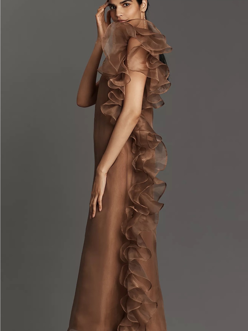 Anthropologie Let Me Be Asymmetric Ruffle Midi Dress Sz L  Slip Is Missing - Picture 2 of 4